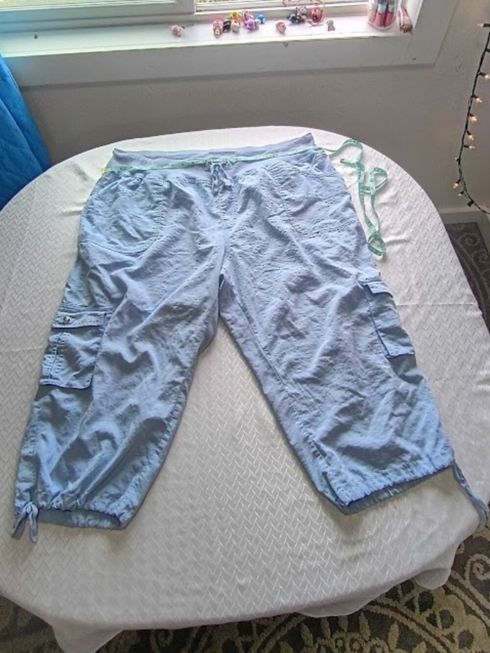 Mofiz Women's Light Blue Cargo Capri Pants Plus Size 4XL